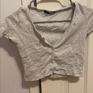 Gray button down cropped T shirt